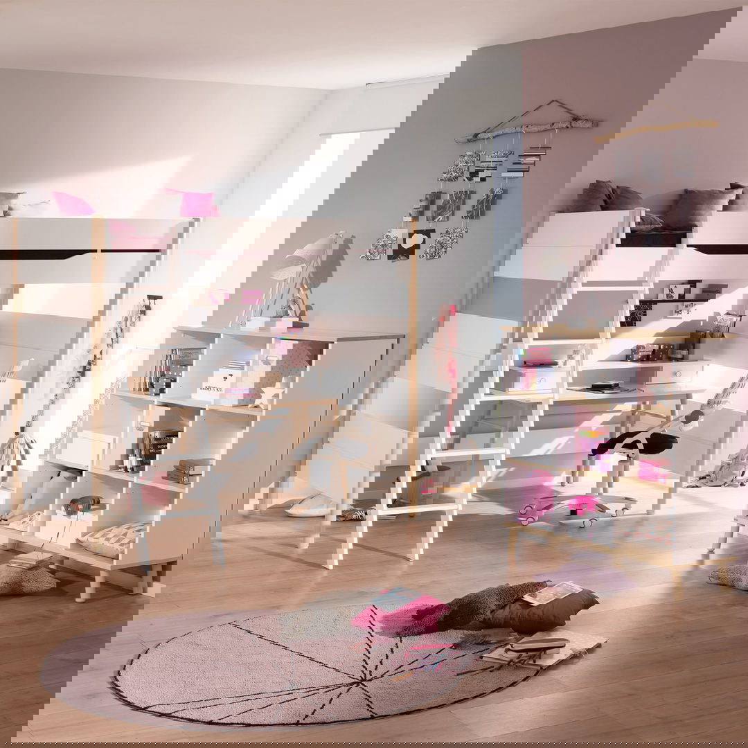 Hochbett Ylvie  mit Schrägleiter, Birke, 90 x 200 cm 2