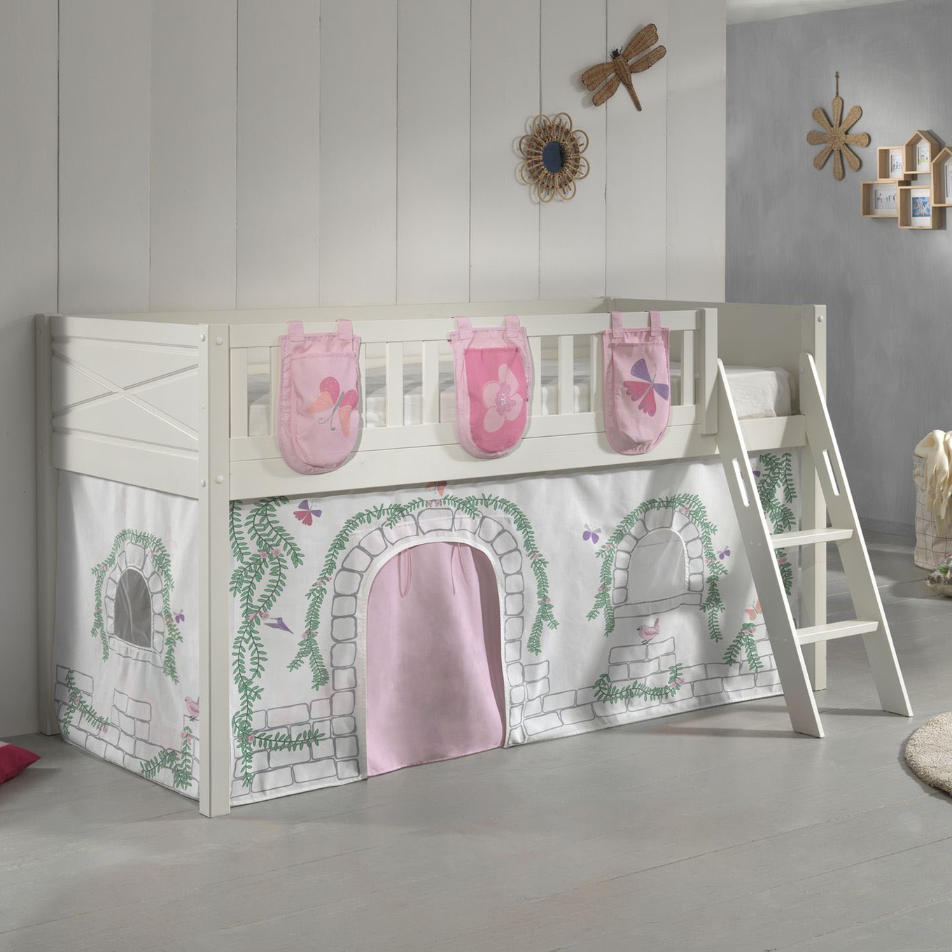 Halbhohes Bett Scott Birdy mit Spielvorhang und Betttaschen #2