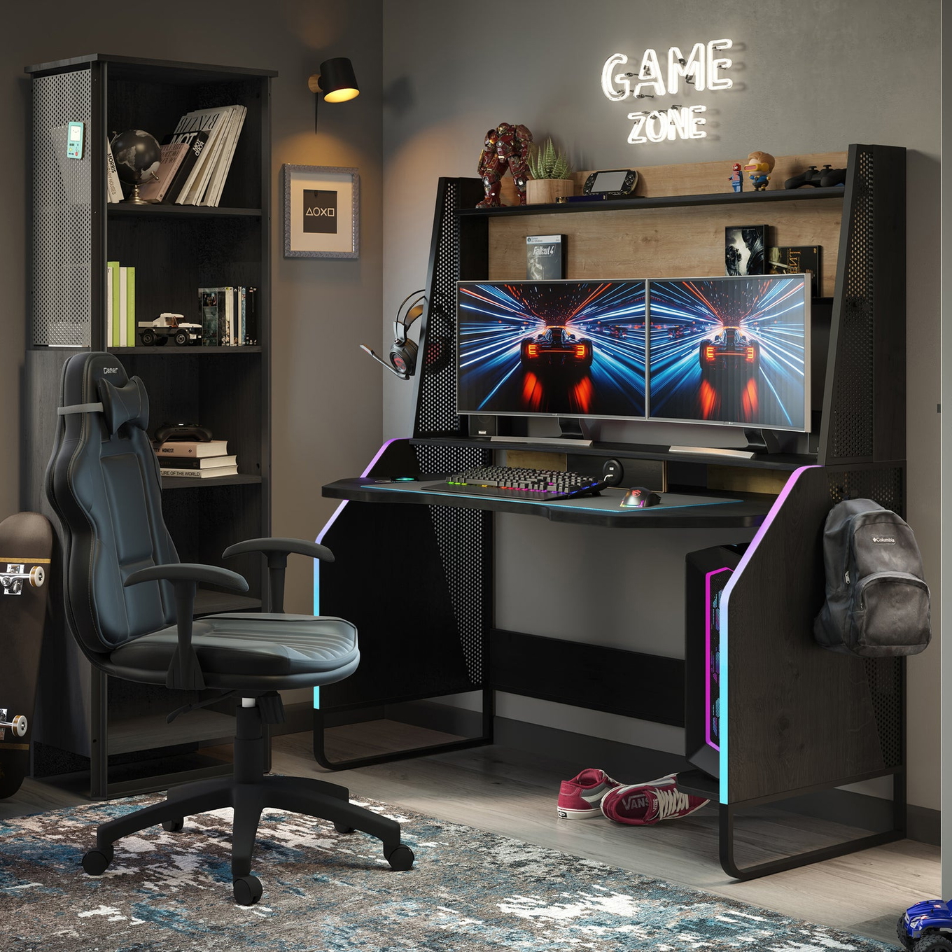 Schreibtisch Gaming Black mit Aufsatz #2