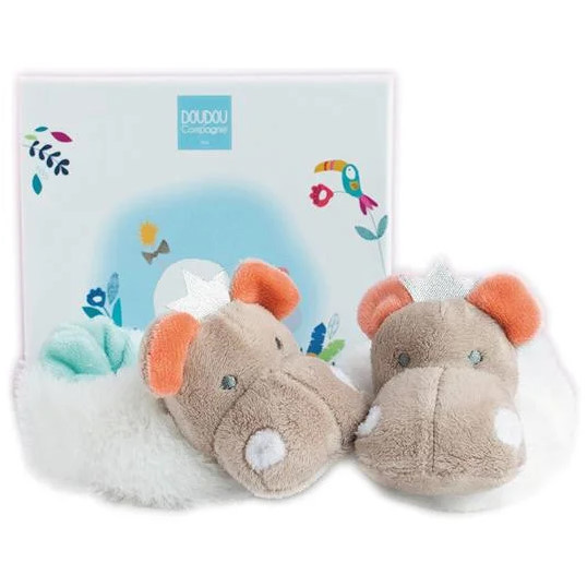 Füsslinge mit Rassel Hippo