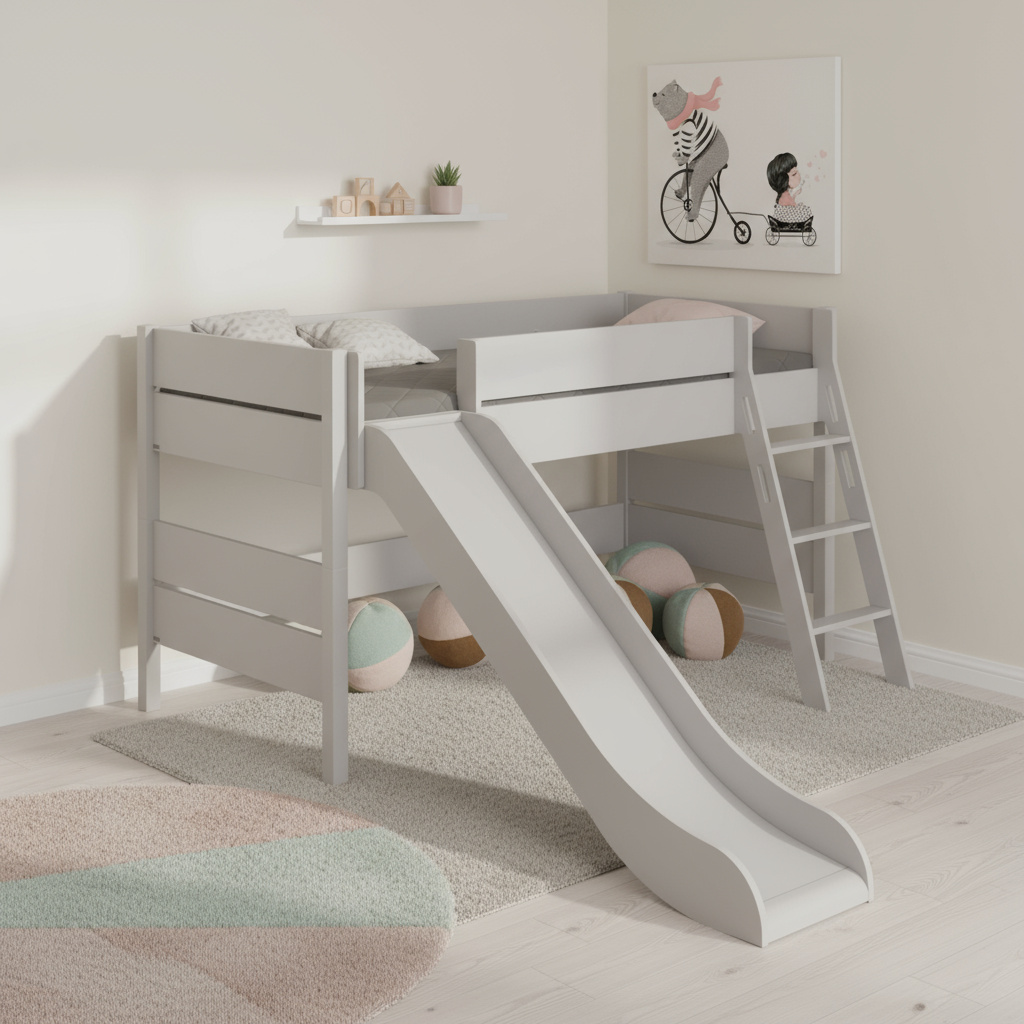 Halbhohes Bett Tiago mit Rutsche Grau, mit Schrägleiter, 120 x 200 cm #2