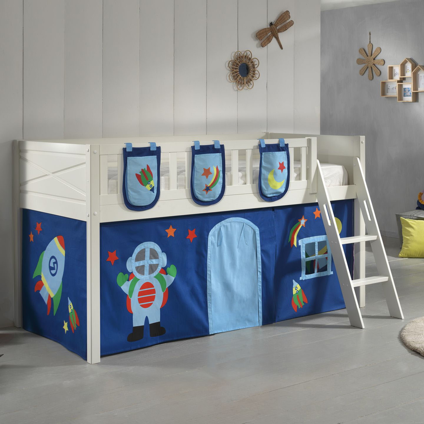 Halbhohes Bett Scott Astro mit Spielvorhang und Betttaschen #2