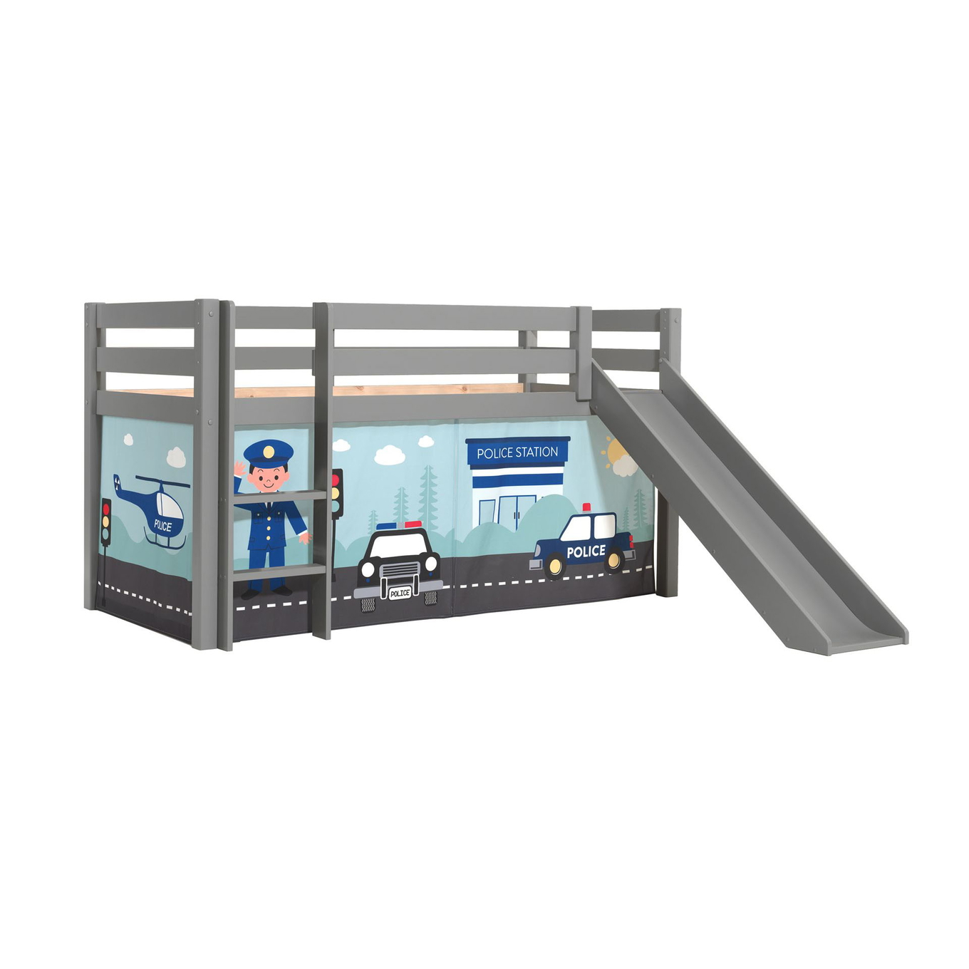 Halbhohes Bett Police mit Rutsche Grau