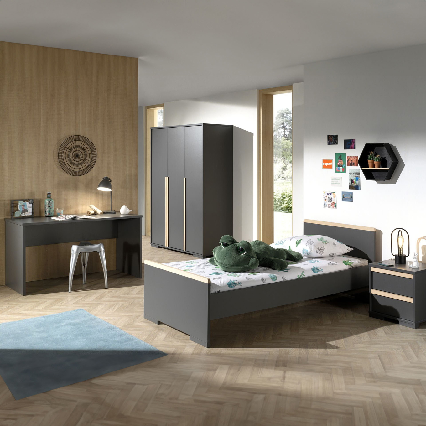 Kinderzimmer London 4-teilig Set inkl. Schreibtisch Anthrazit, 3 #2