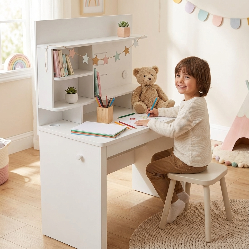 Schreibtisch Varia White Niedrig mit Aufsatz 4