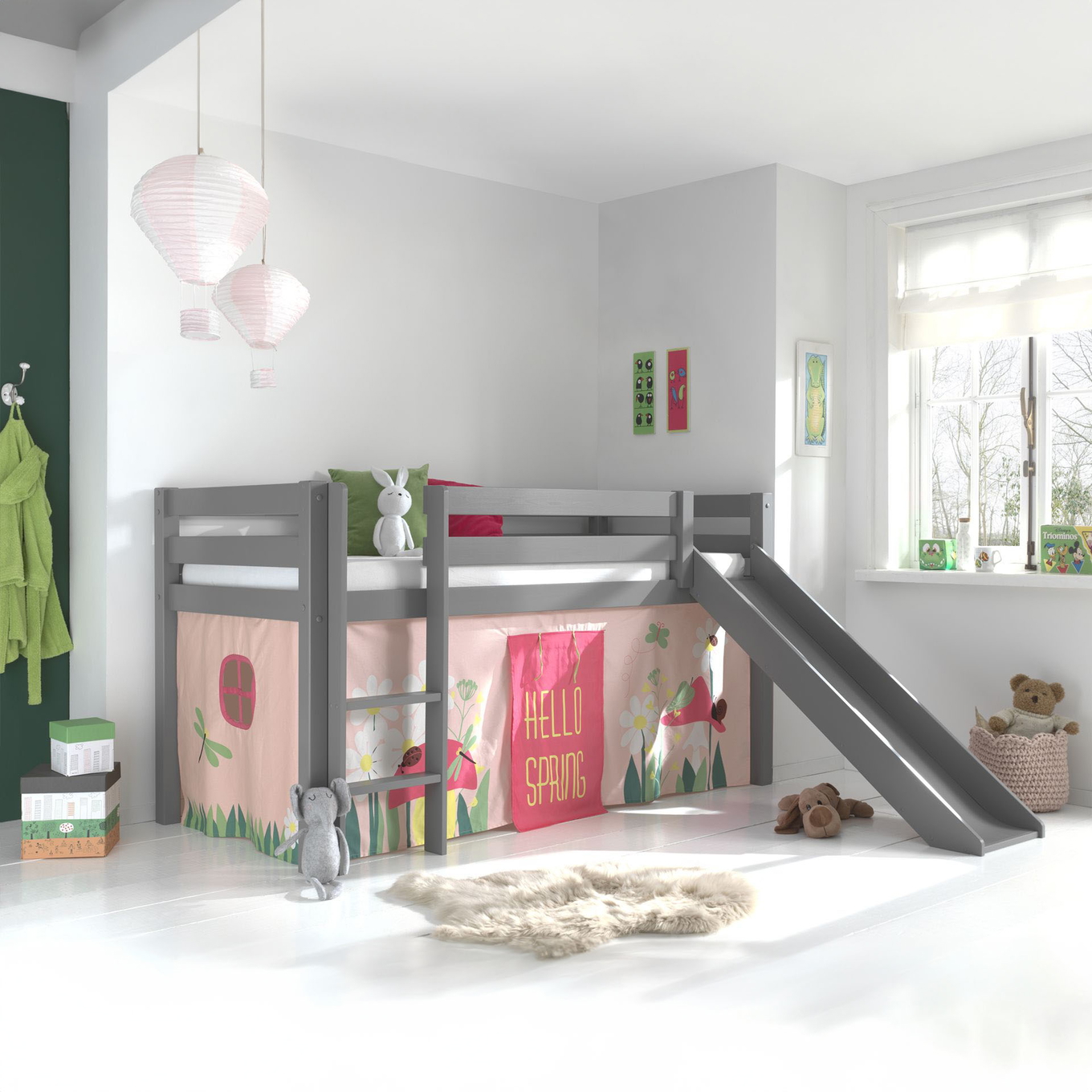 Halbhohes Bett Pino Spring mit Rutsche Grau, mit Spielvorhang #2