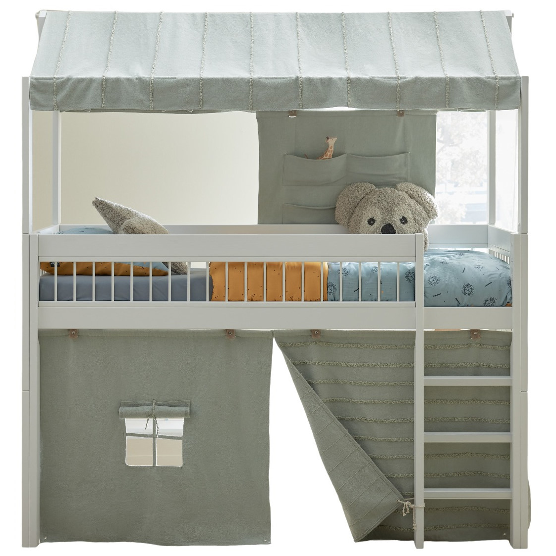 Halbhohes Bett Breeze Essence inkl. Dachkonstruktion Blue Sage