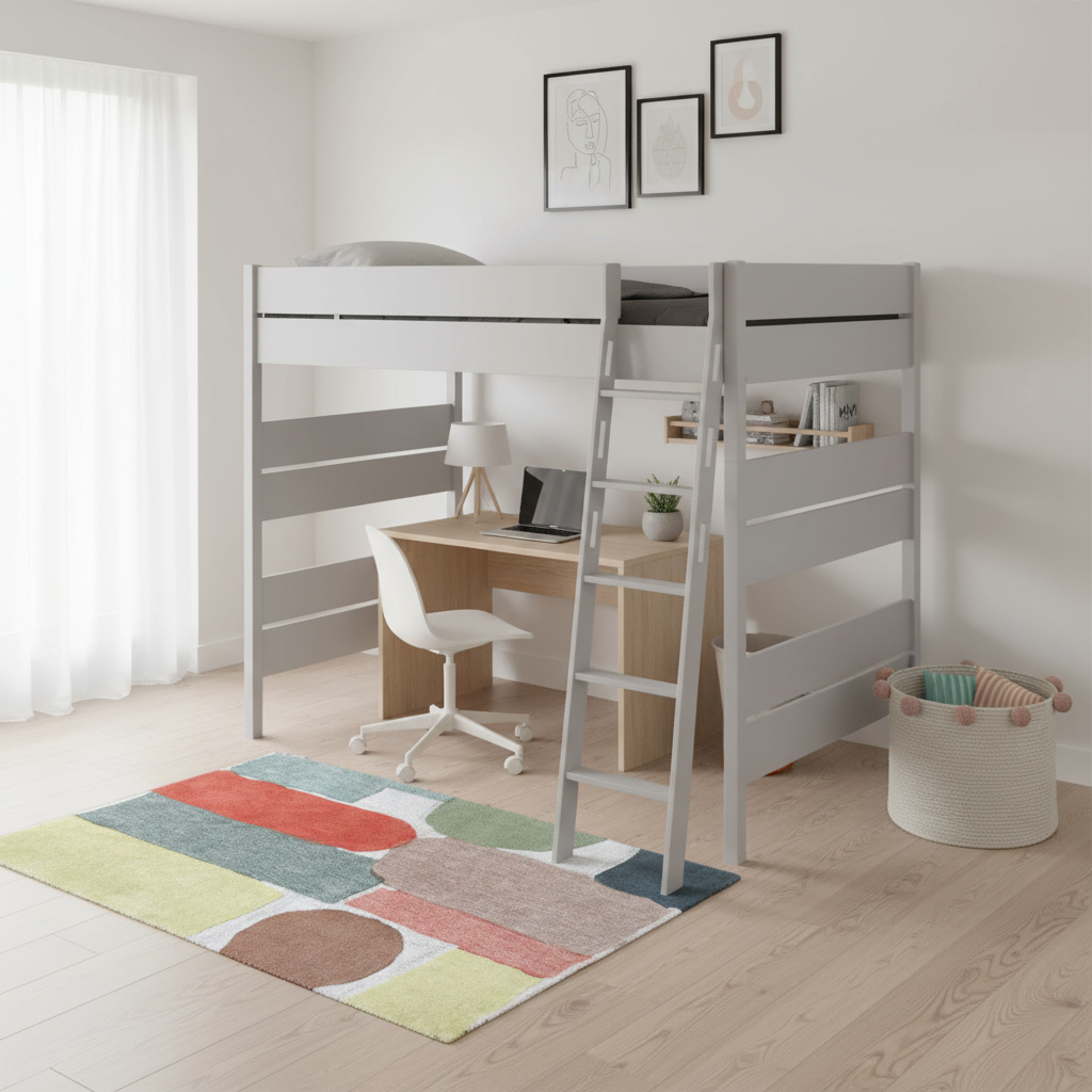 Hochbett Tiago Grau, mit Schrägleiter, 120 x 200 cm 4