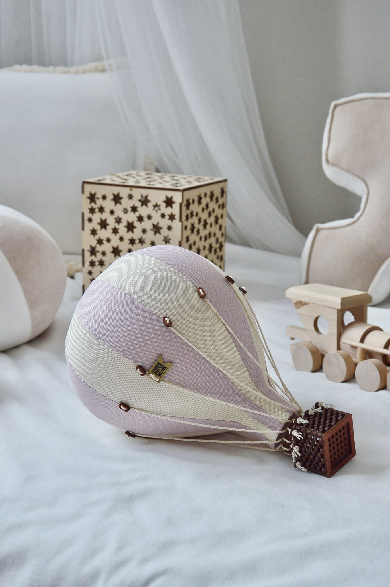 Deko Heissluftballon Beige Lila L 4