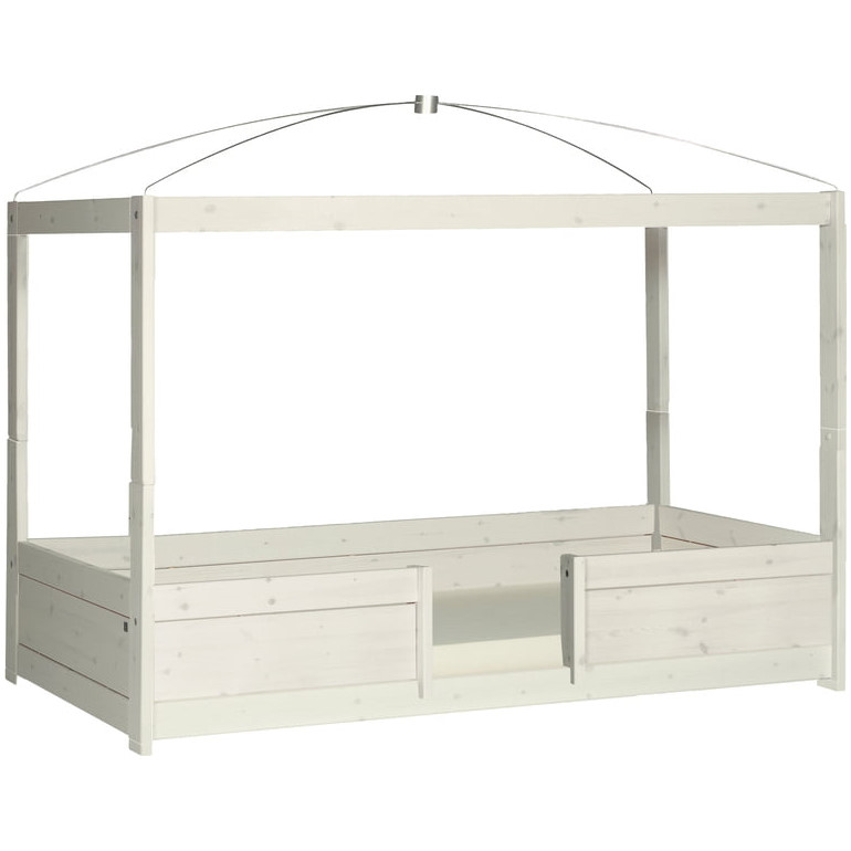 4 in 1 Bett mit Himmel Deluxe Lattenrost, Weiss lasiert