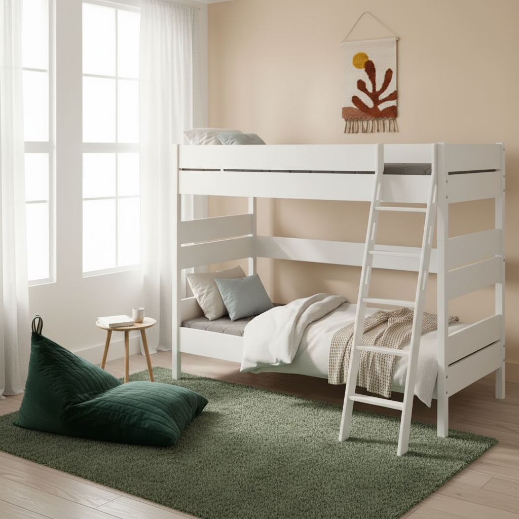 Hohes Etagenbett Tiago Weiss, mit Schrägleiter, 90 x 200 cm #2