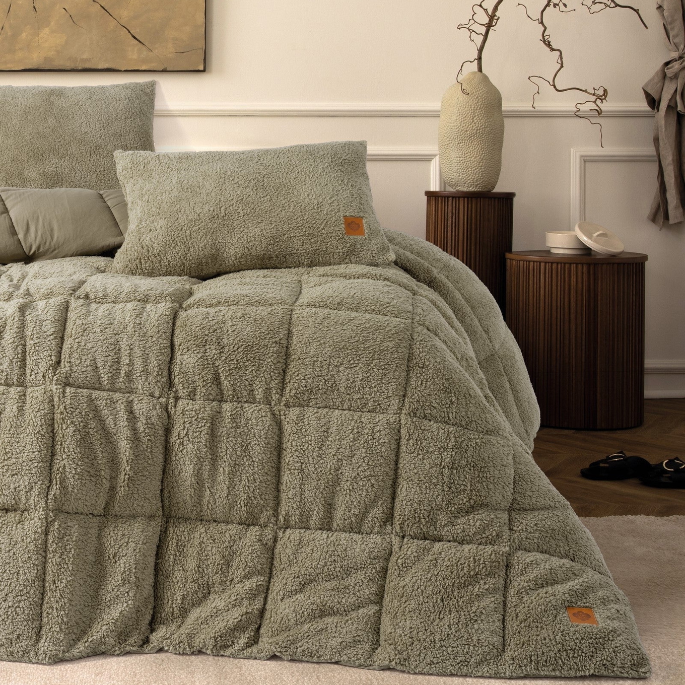 Duvet und Kissen Set Teddy 155x215 - 50x70cm Stone