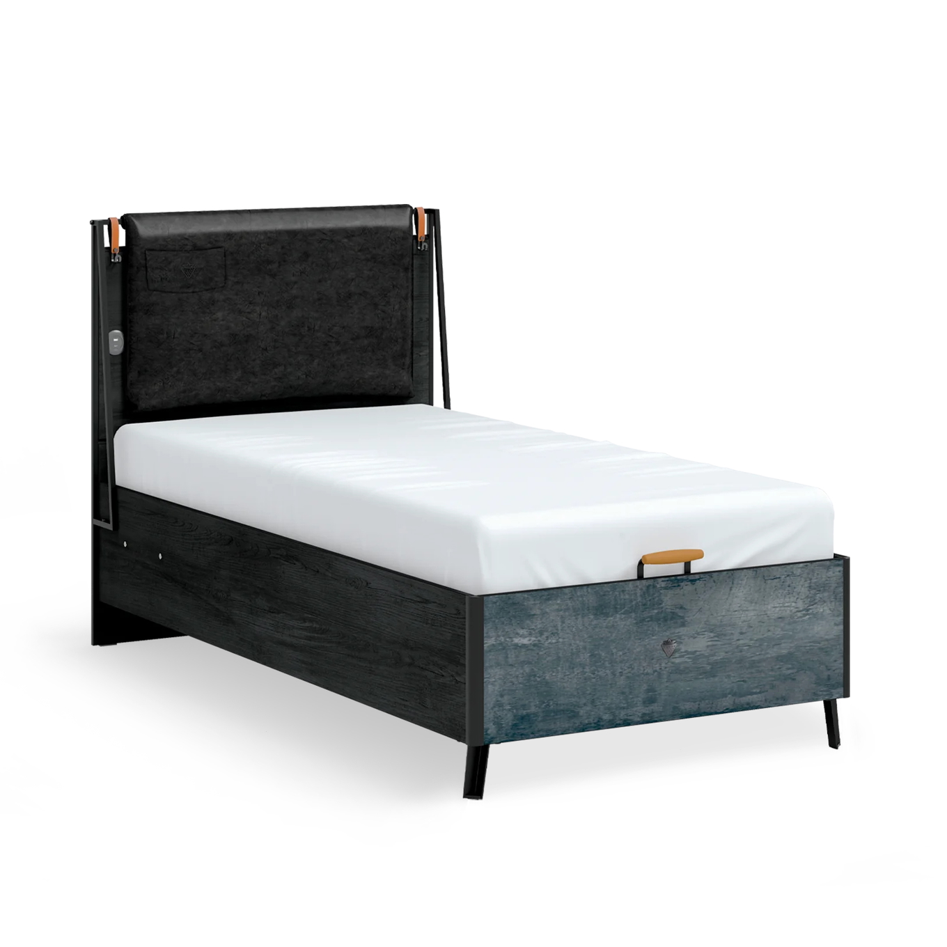 Bett Dark Metal Line mit Stauraum, 100 x 200 cm