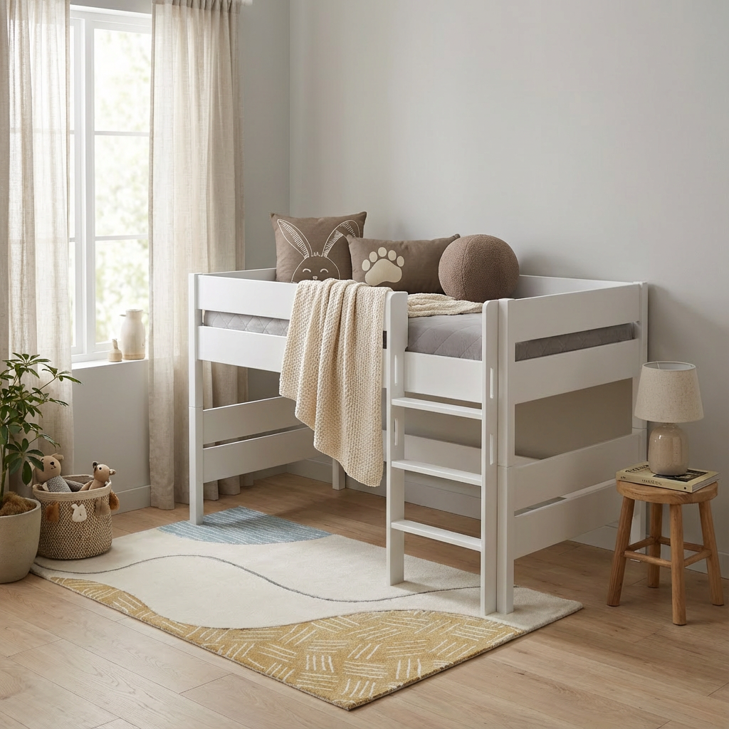 Halbhohes Bett Tiago Weiss, mit gerader Leiter, 120 x 200 cm #2