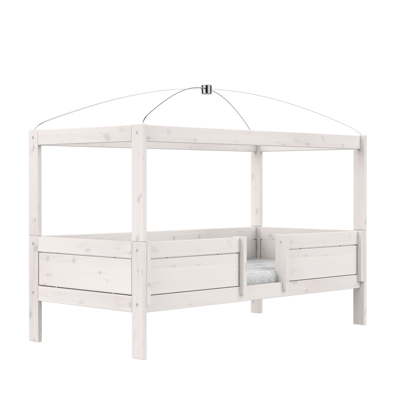 4 in 1 Bett mit Himmel Deluxe Lattenrost, Weiss lasiert 3