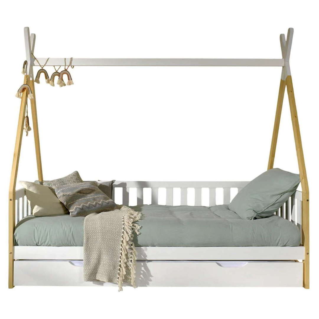 Tipibett mit Ausziehkasten und Umrandung Weiss