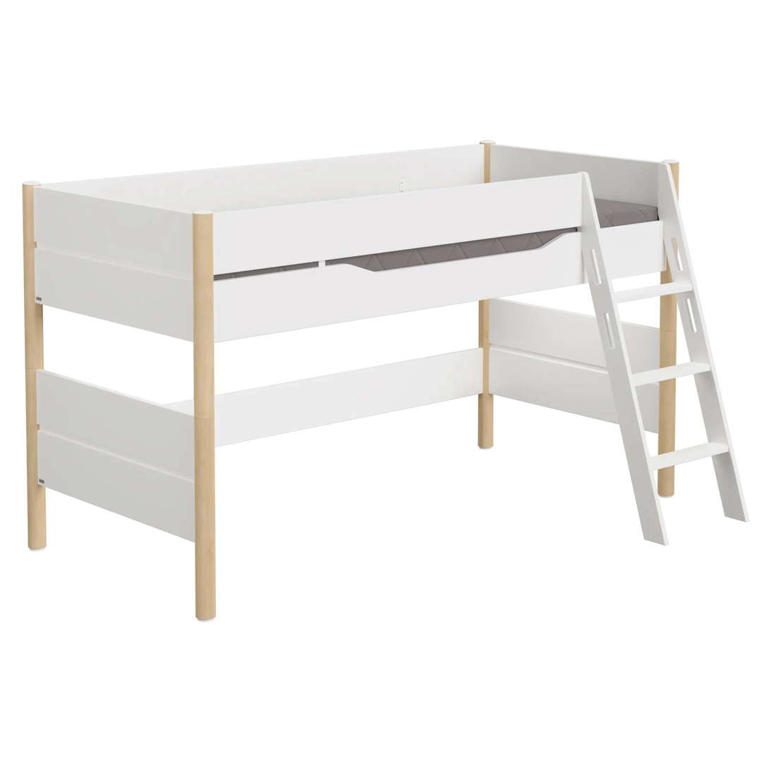 Halbhohes Bett Ylvie Birke, mit Schrägleiter, 90 x 200 cm