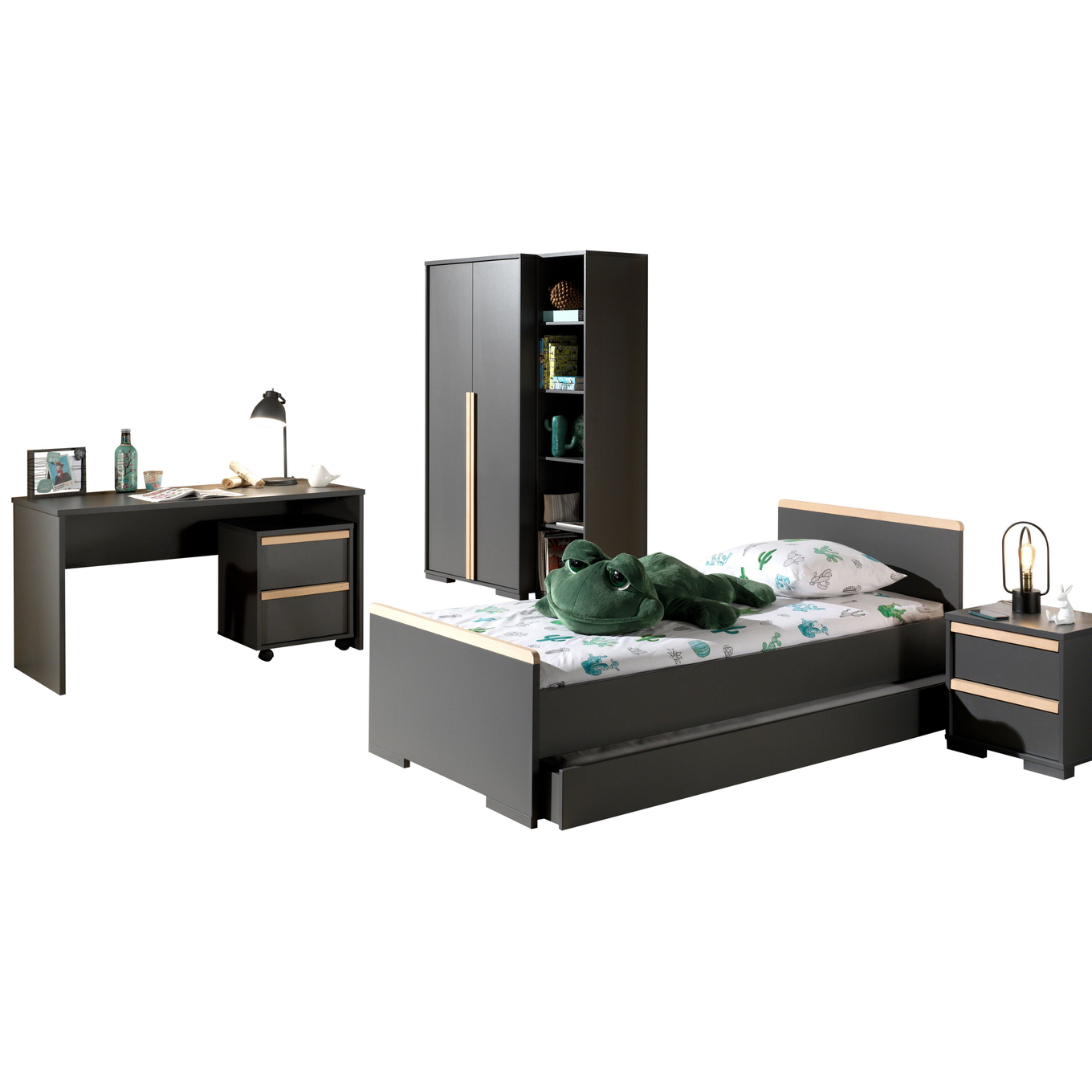 Kinderzimmer London 7-teilig Set Anthrazit, 2