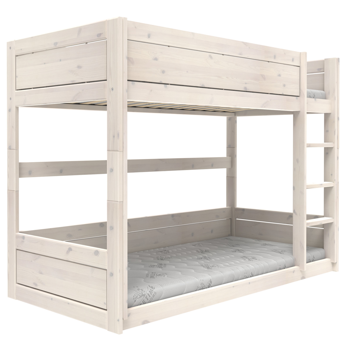 Niedriges Etagenbett Lifetime Deluxe Lattenrost, Weiss lasiert