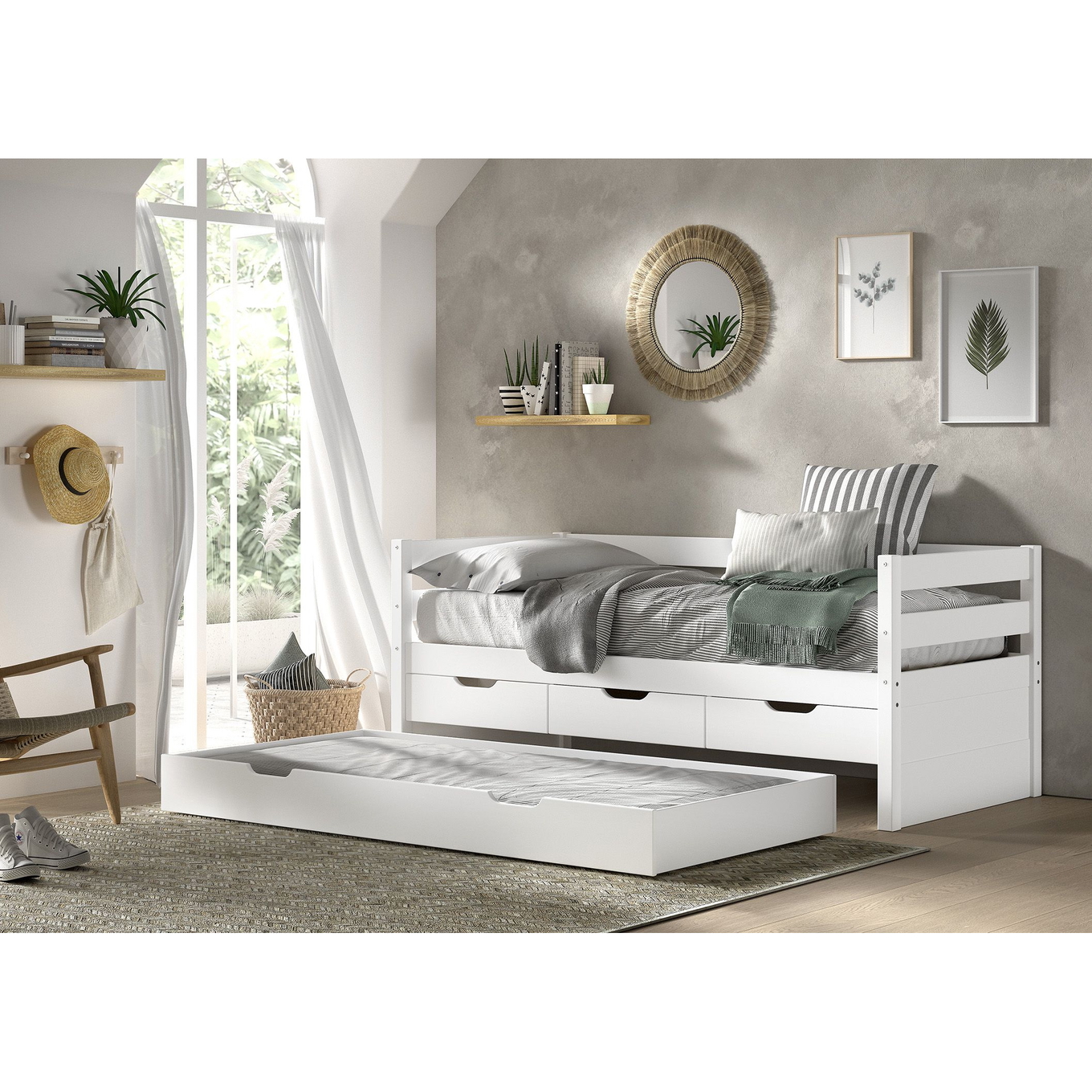 Kojenbett Margrit inkl. Schubladen und Ausziehkasten Weiss 3