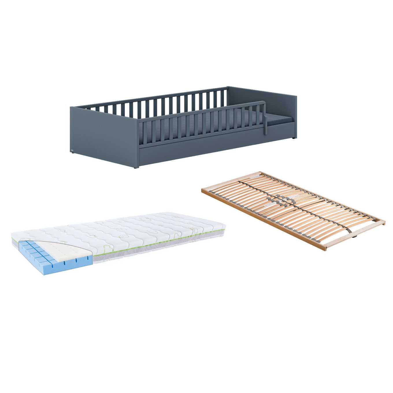 Bett Little Flo Komfort Set Blau, 90 x 200 cm