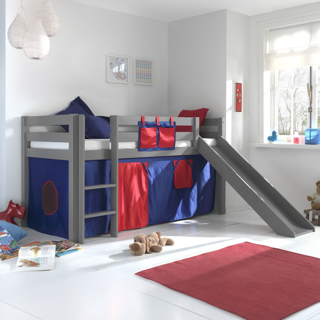 Halbhohes Bett Domino mit Rutsche Grau 2