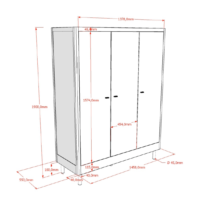 Kleiderschrank Forrest 3-türig Holz 4