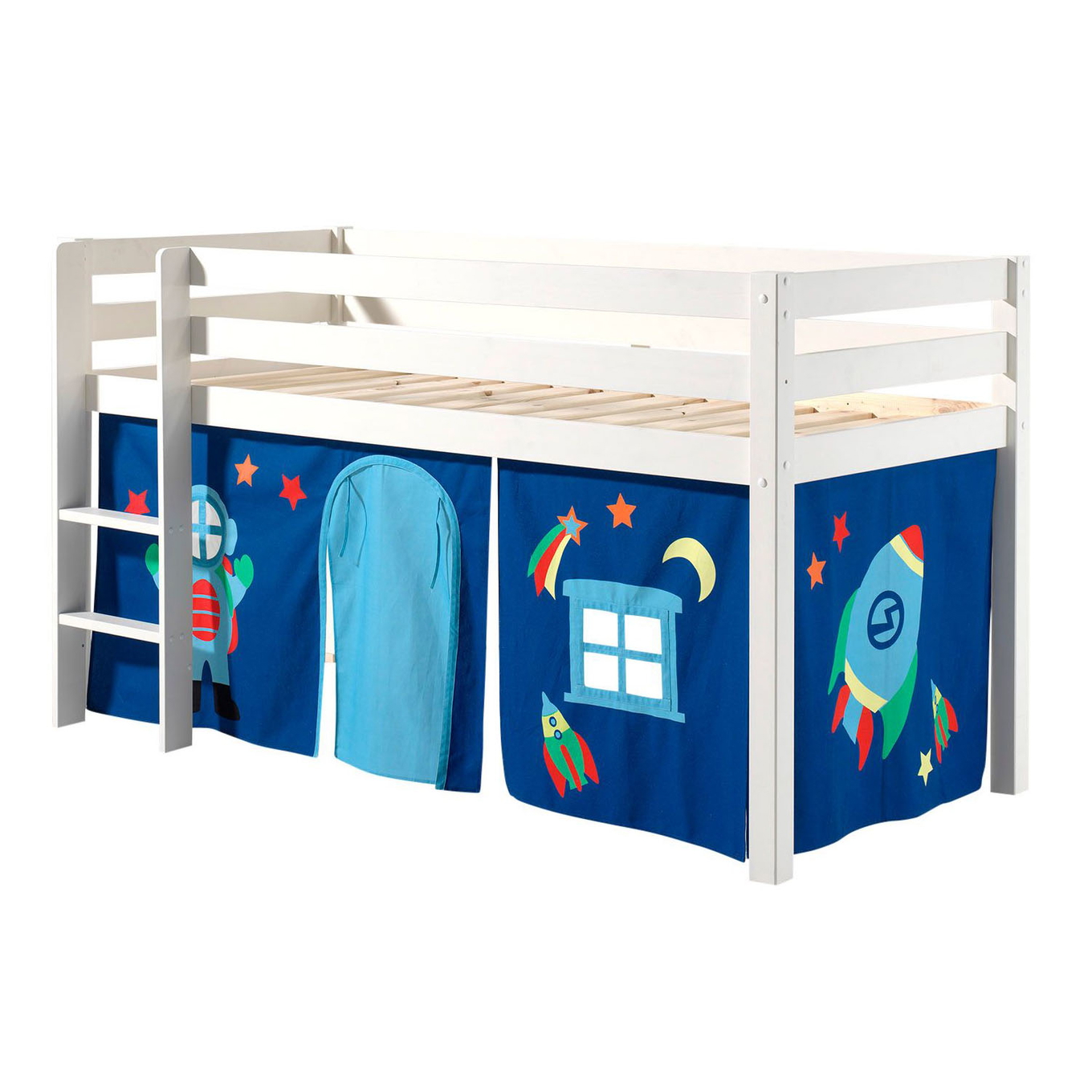 Halbhohes Bett Astro Weiss, mit Spielvorhang