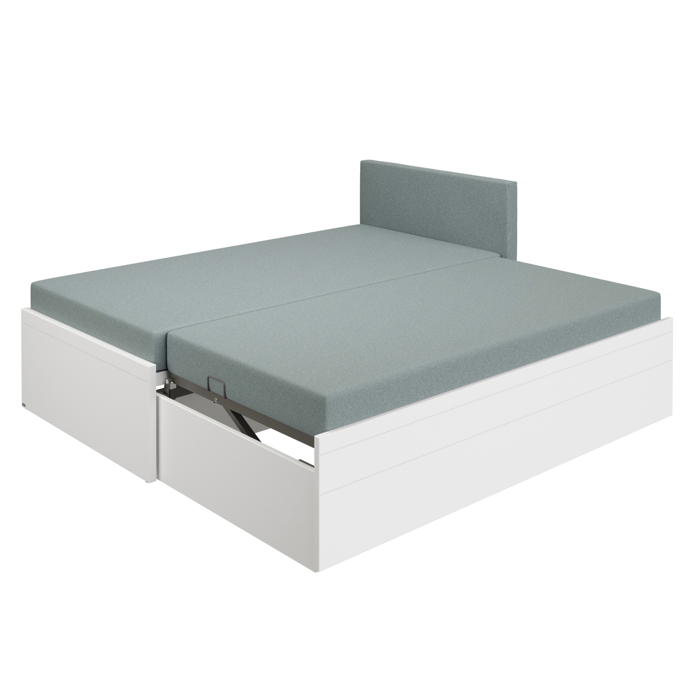 Bett Flynn mit gepolstertem Betthaupt Weiss, Aschblau 3