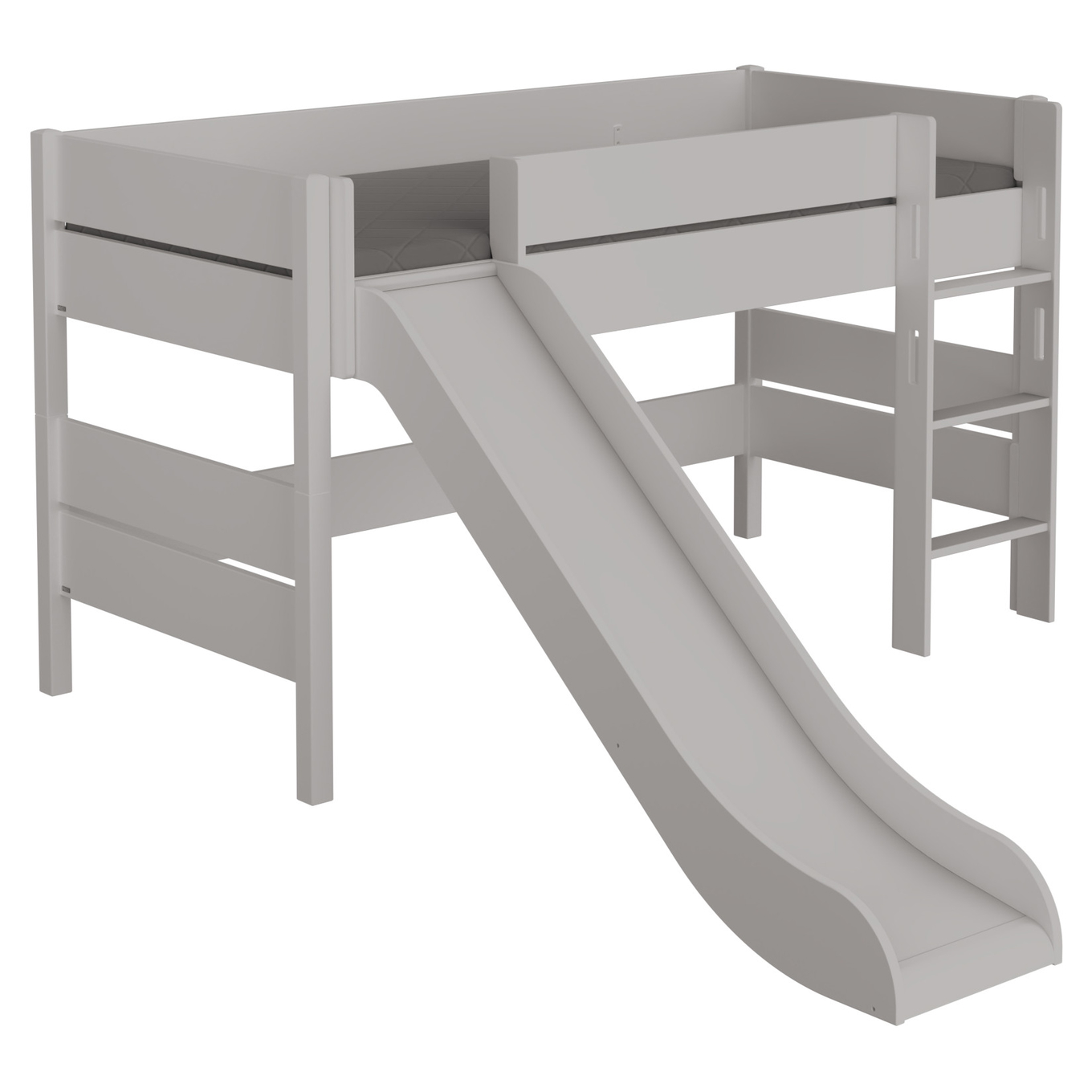 Halbhohes Bett Tiago mit Rutsche Grau, mit gerader Leiter, 90 x 200 cm