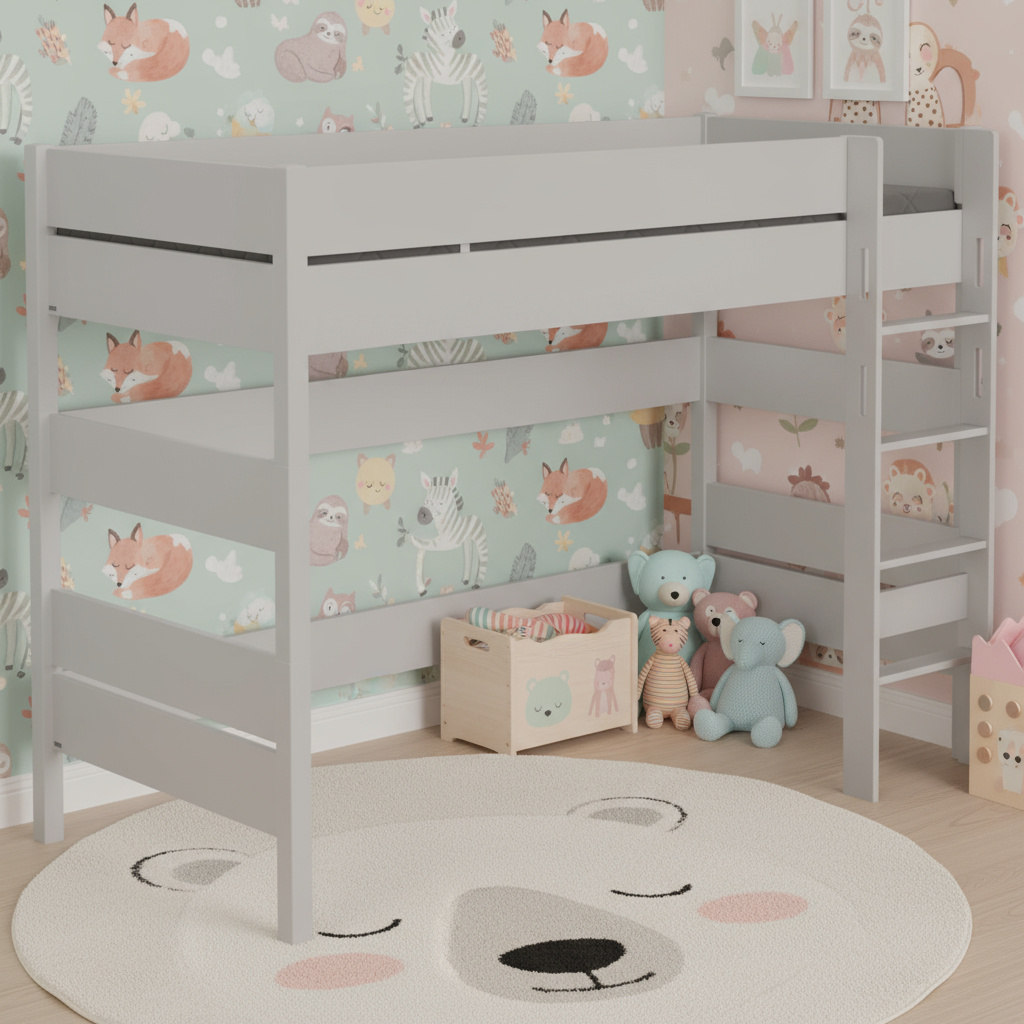 Mittelhohes Bett Tiago Grau, mit gerader Leiter, 120 x 200 cm 3