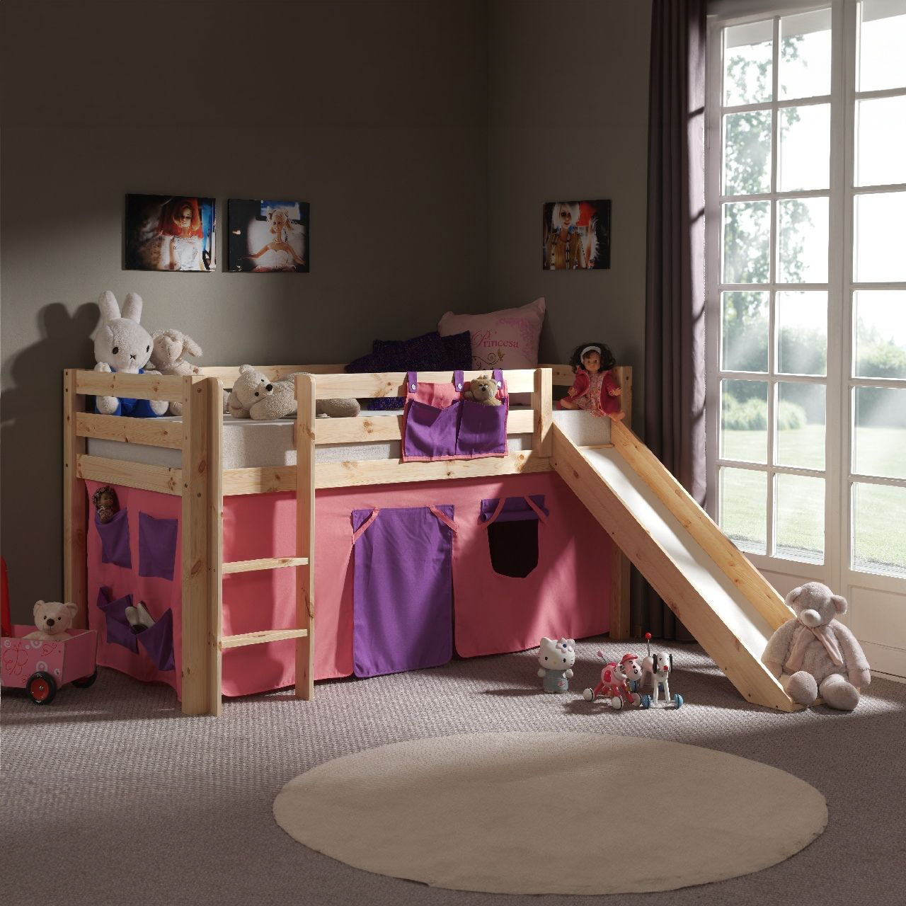 Halbhohes Bett Bella mit Rutsche Holz #2