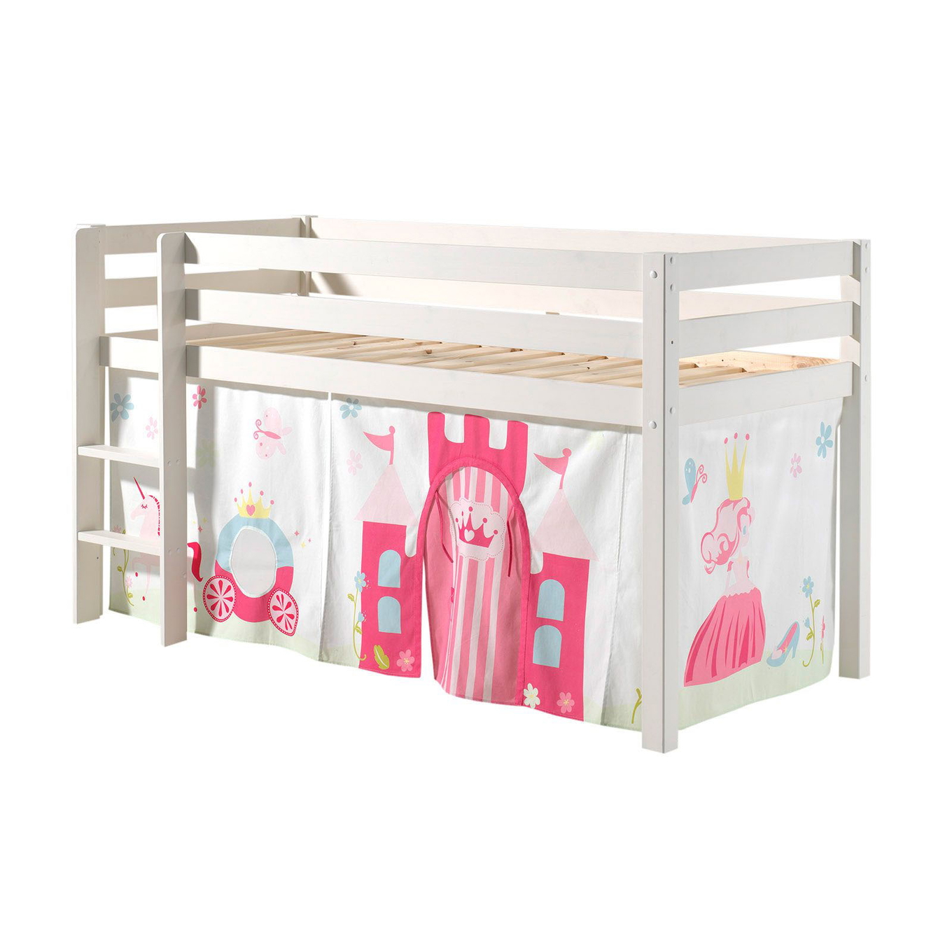 Halbhohes Bett Princess Weiss, mit Spielvorhang 1