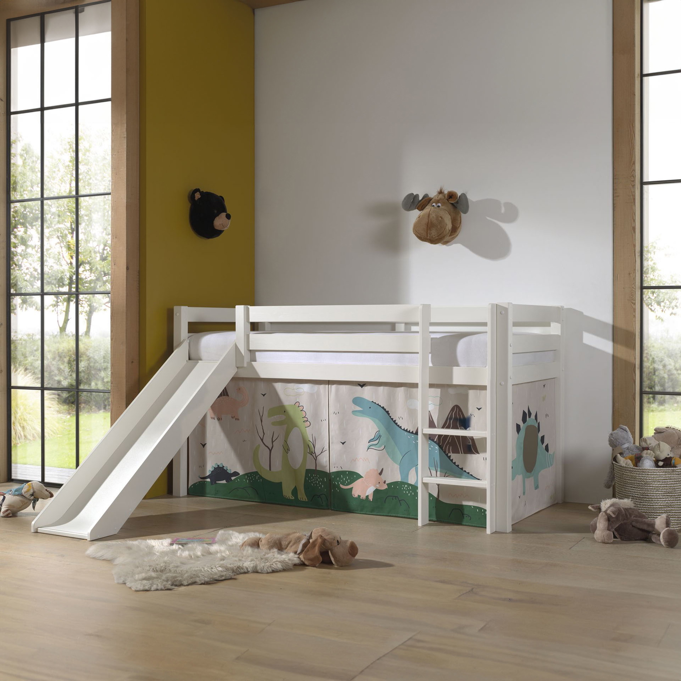 Halbhohes Bett Dino mit Rutsche Weiss #2