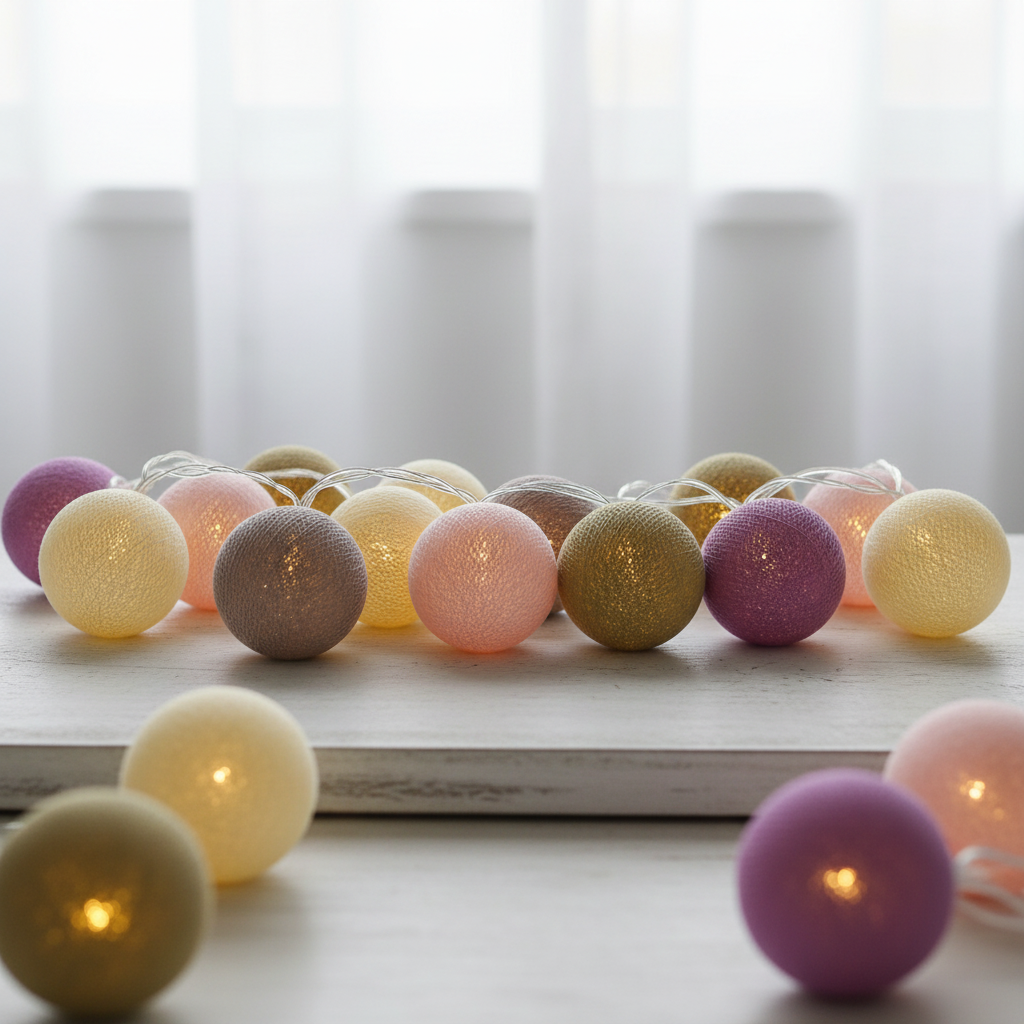 Lichterkette mit Baumwollkugeln Pink Lily #2