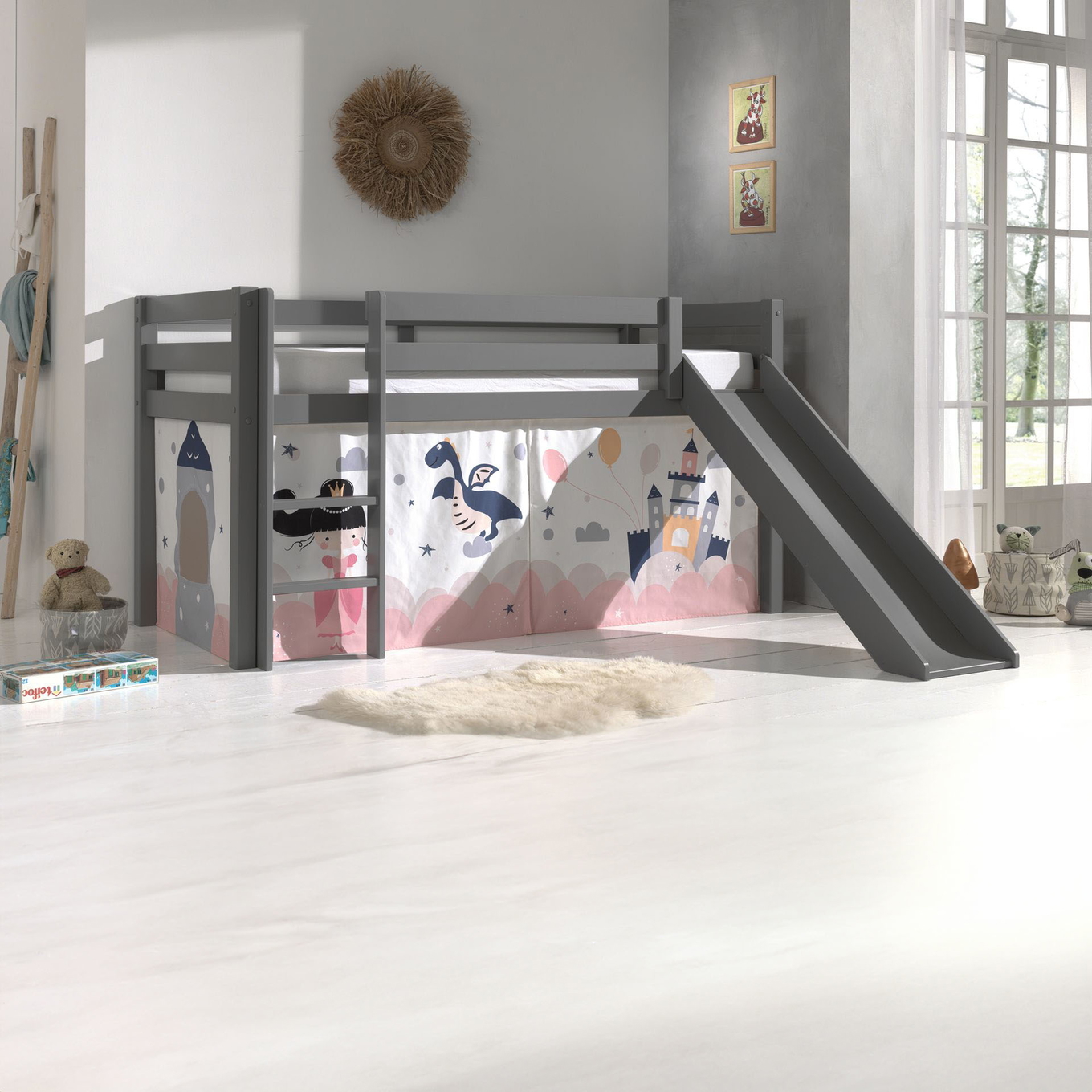 Halbhohes Bett Princess Sophie mit Rutsche Grau #2