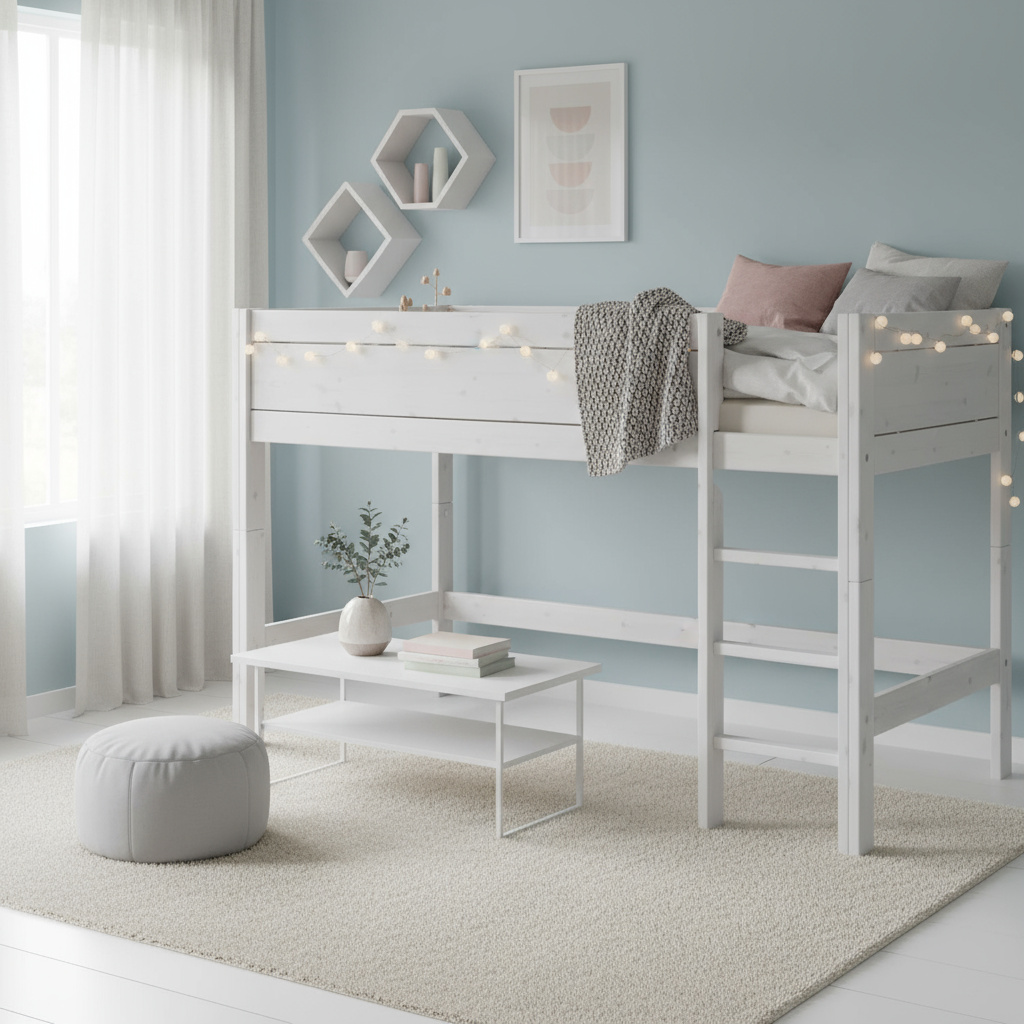 Halbhohes Bett Lifetime Deluxe Lattenrost, Weiss lasiert 3