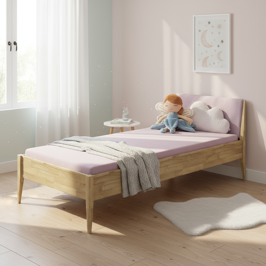 Bett Stiene mit gepolstertem Betthaupt Eiche Dunkelrosa, 90 x 200 cm #2