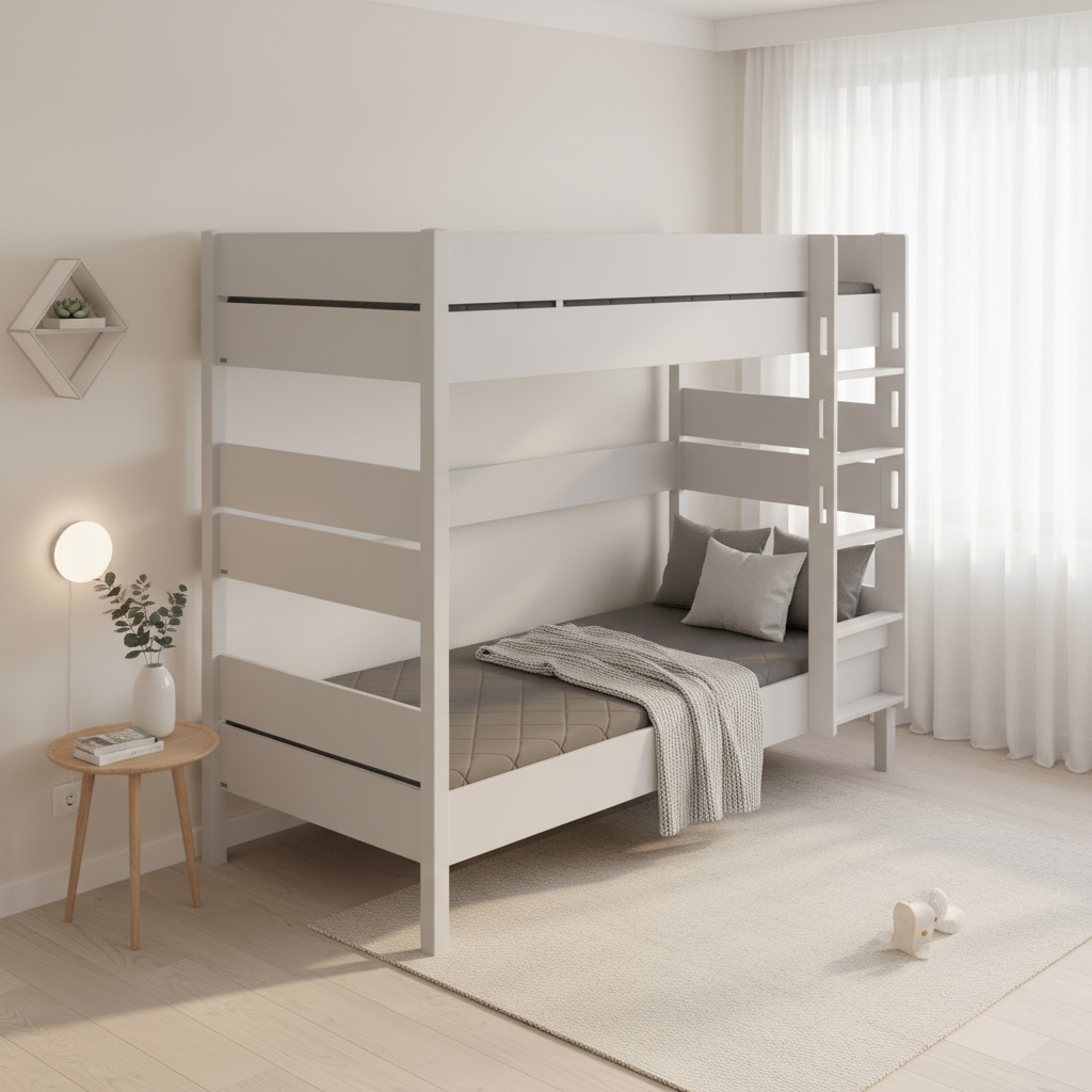 Hohes Etagenbett Tiago Grau, mit gerader Leiter, 120 x 200 cm #2