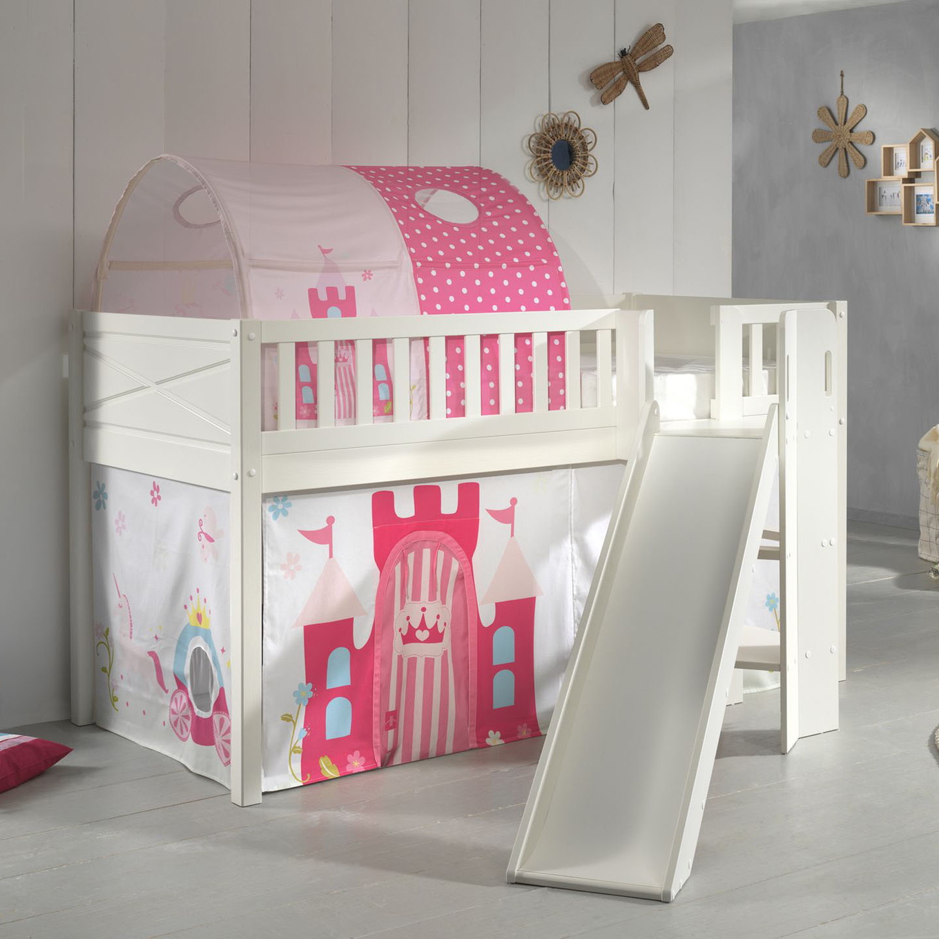 Halbhohes Bett Scott Princess mit Rutsche mit Spielvorhang und Höhle #2