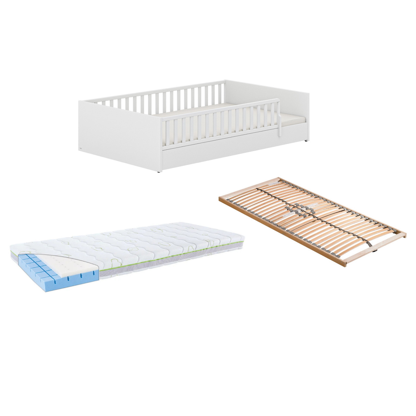 Bett Little Flo Komfort Set Weiss, 90 x 200 cm