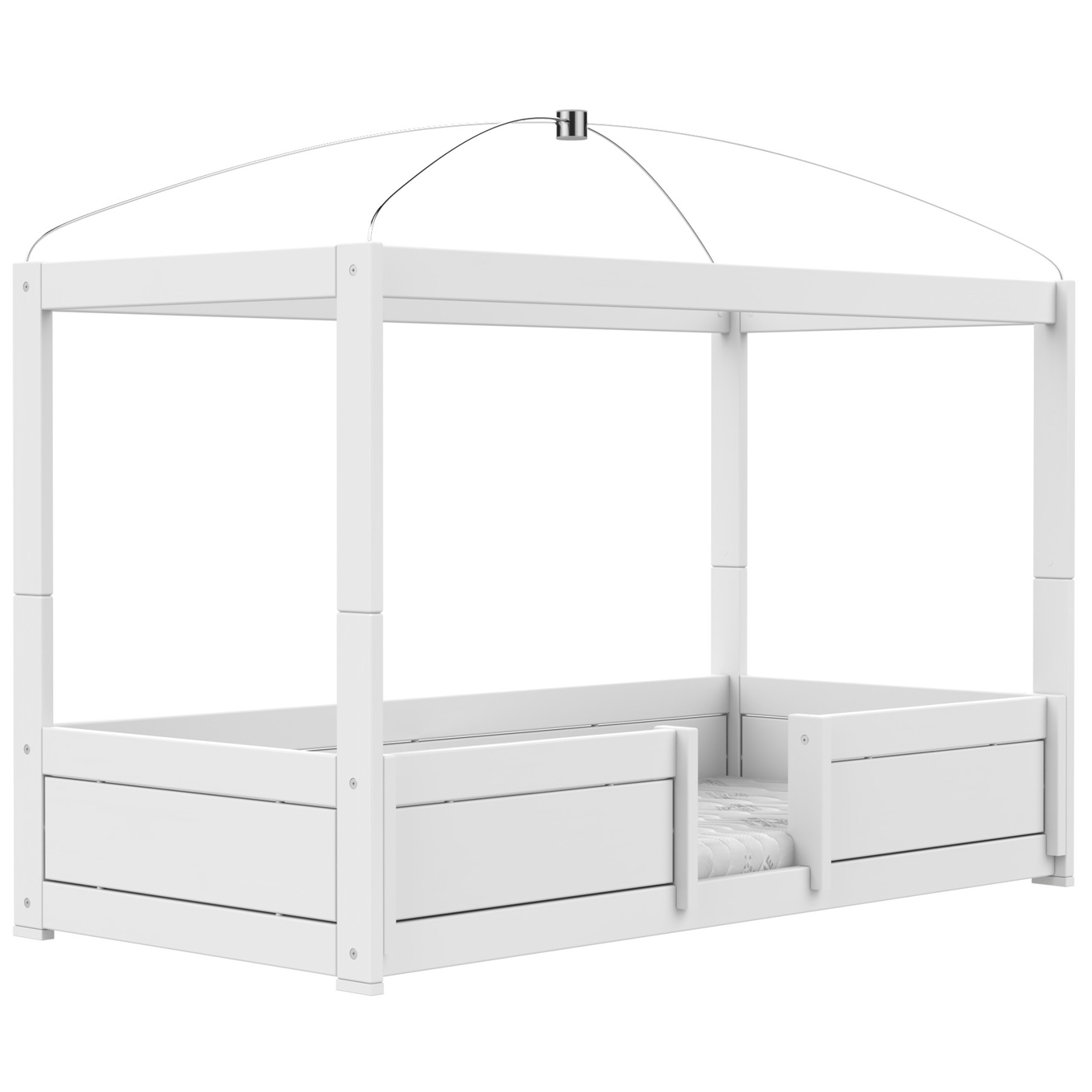 4 in 1 Bett mit Himmel Deluxe Lattenrost, Weiss