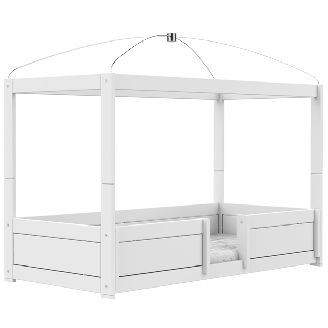4 in 1 Bett mit Himmel Deluxe Lattenrost, Weiss