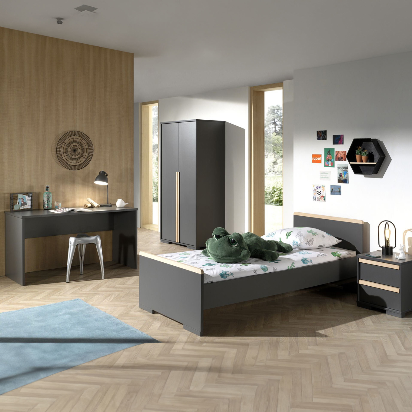 Kinderzimmer London 4-teilig Set inkl. Schreibtisch Anthrazit, 2 #2
