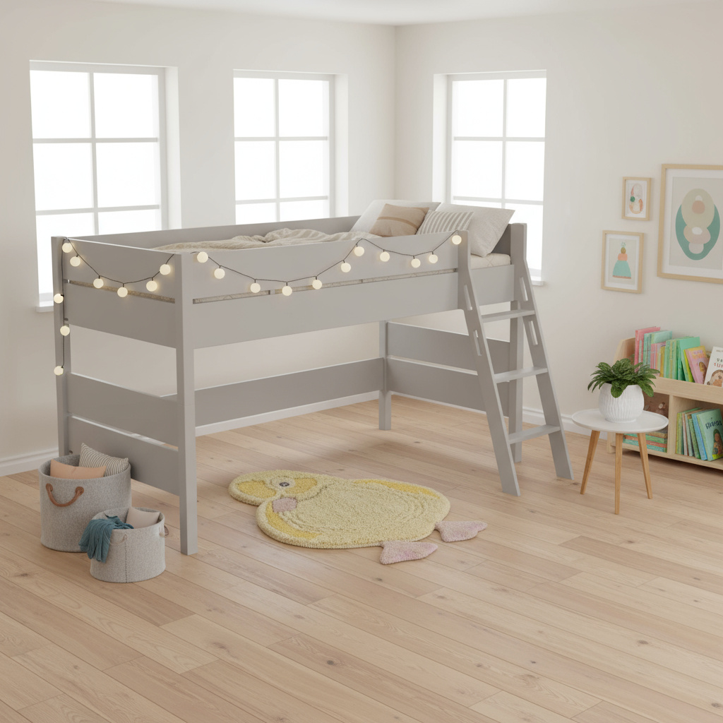 Halbhohes Bett Tiago Grau, mit Schrägleiter, 90 x 200 cm #2