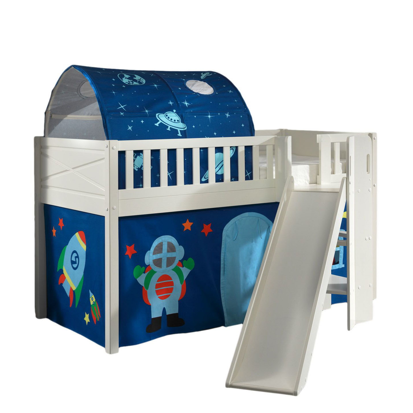 Halbhohes Bett Scott Astro mit Rutsche mit Spielvorhang und Höhle