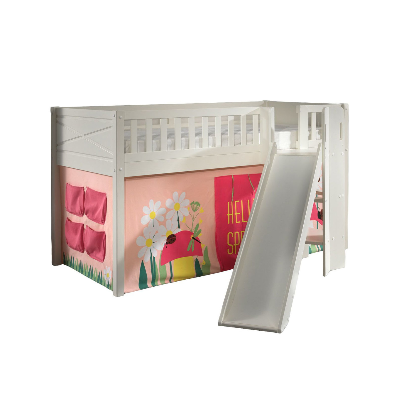 Halbhohes Bett Scott Spring mit Rutsche mit Spielvorhang 1