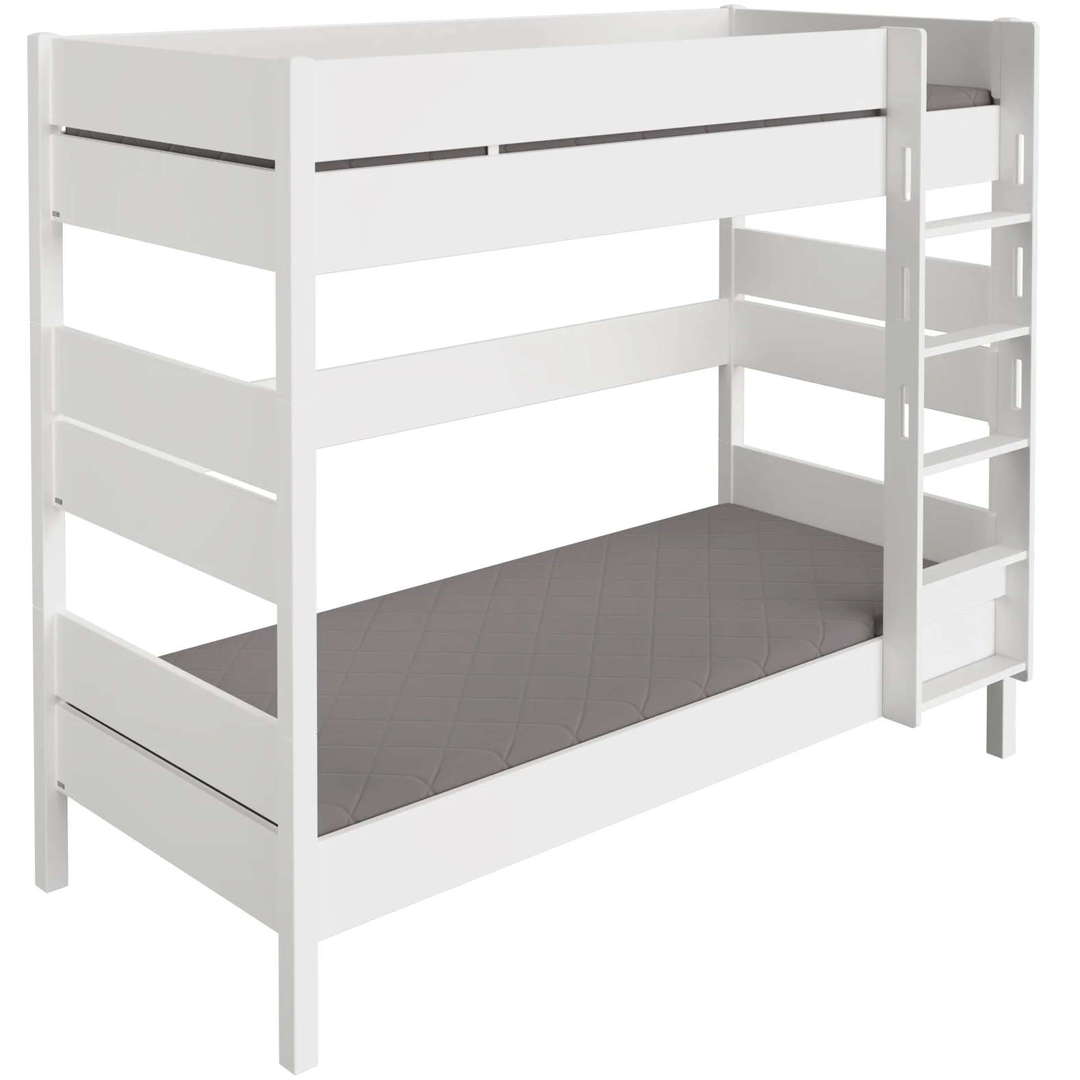 Hohes Etagenbett Tiago Weiss, mit gerader Leiter, 90 x 200 cm