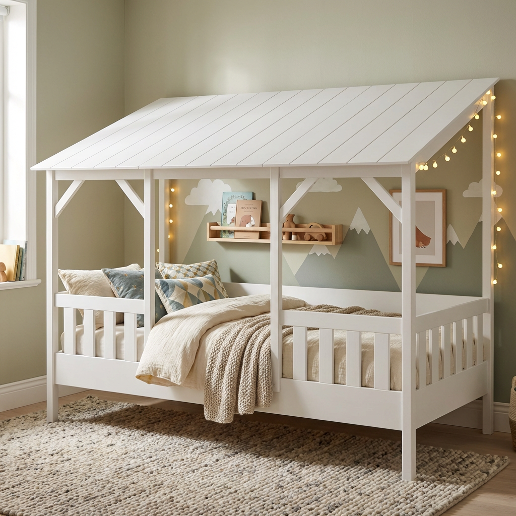 Hausbett mit Dach Weiss, Standard 4