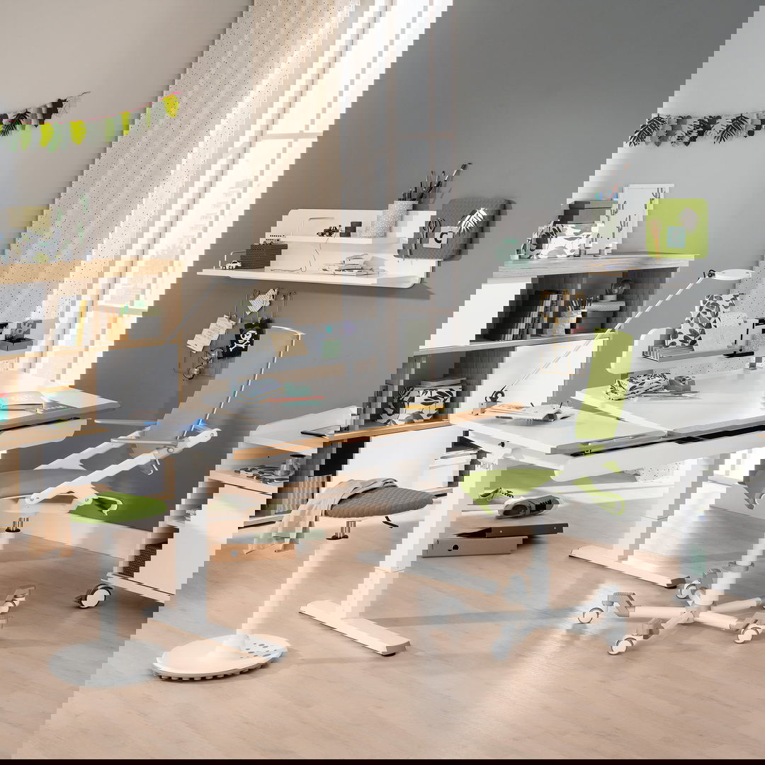 Schreibtisch Teenio 130 GT Weiss Platte Links Braun, Weiss 2